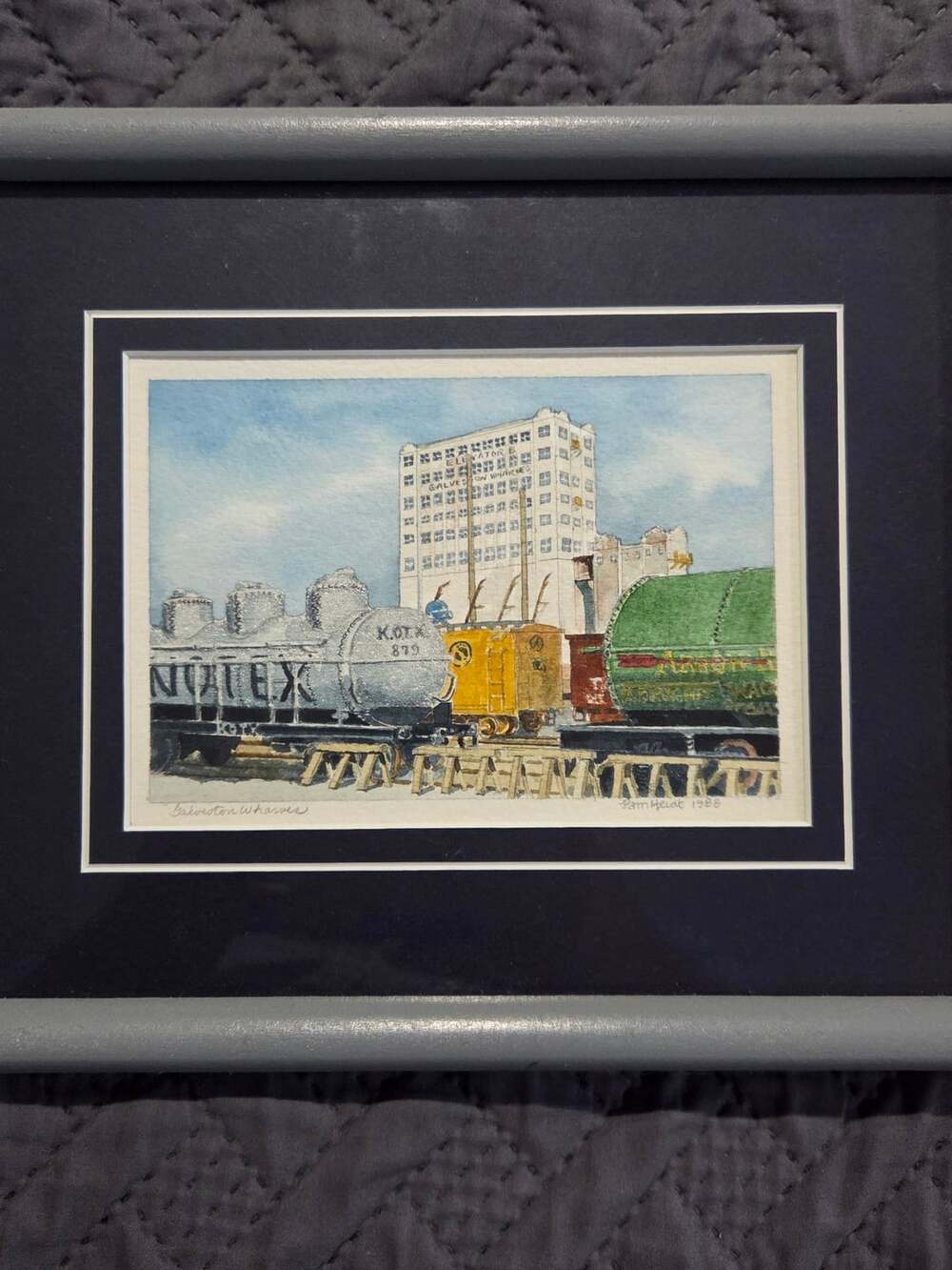 Pam Heidt Original Watercolor Painting Galveston Wharves 1988 Framed Art